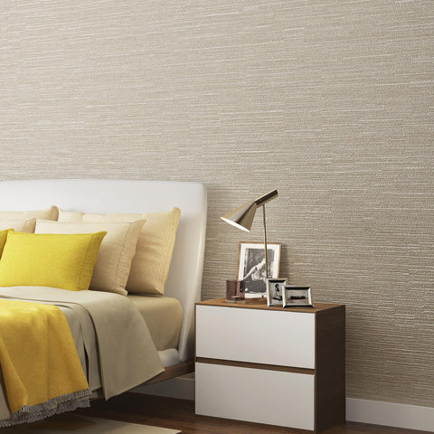 Haimin textured vinyl wallpaper with embossed beige finish adds depth and durability.