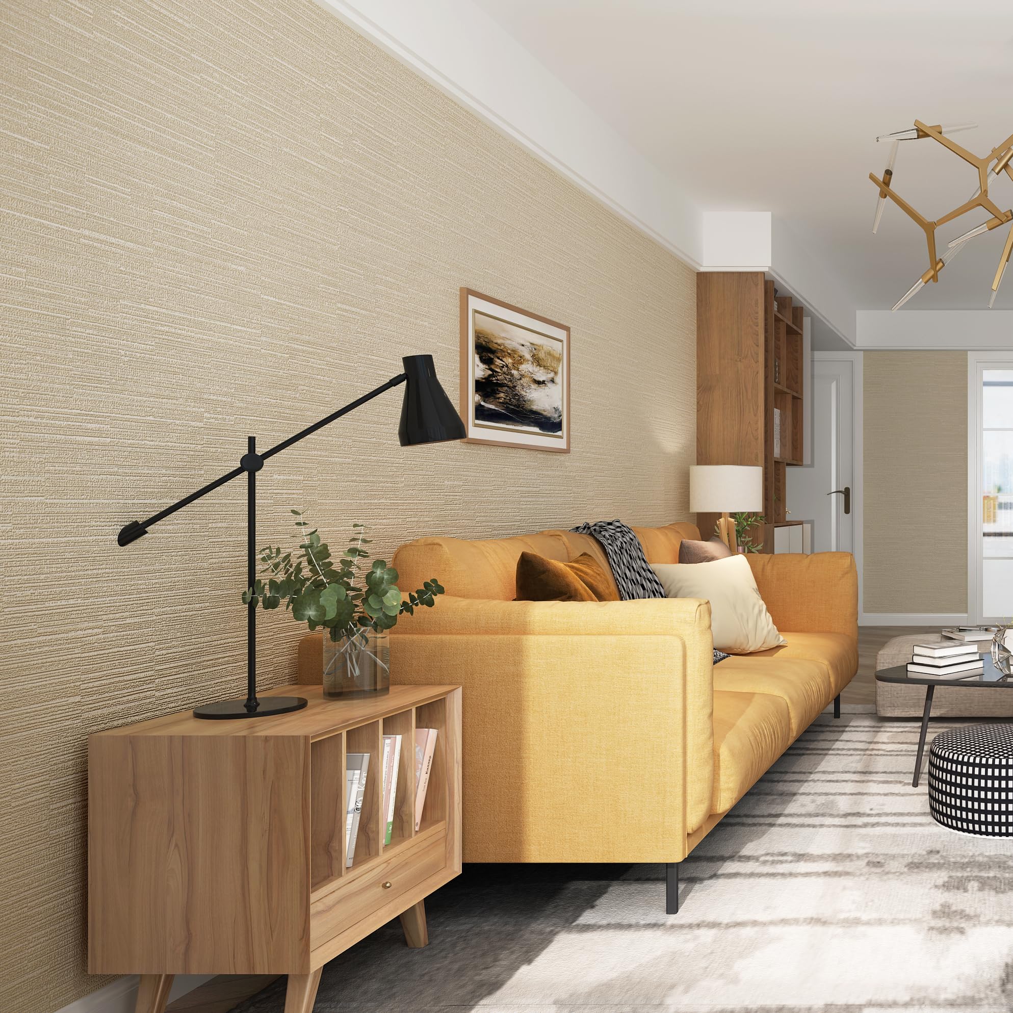 Haimin wallpaper for kitchen counter refurbishes beige surfaces with a refreshed look.