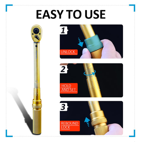 Hairich locking knob offers effortless setting and secure torque values.