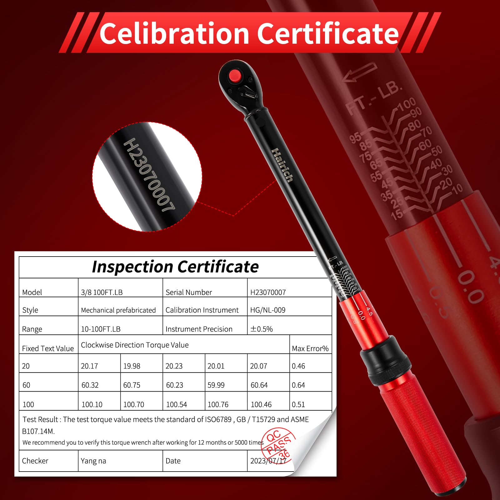 Hairich torque wrench dual-scale ft-lb and Nm readings readable