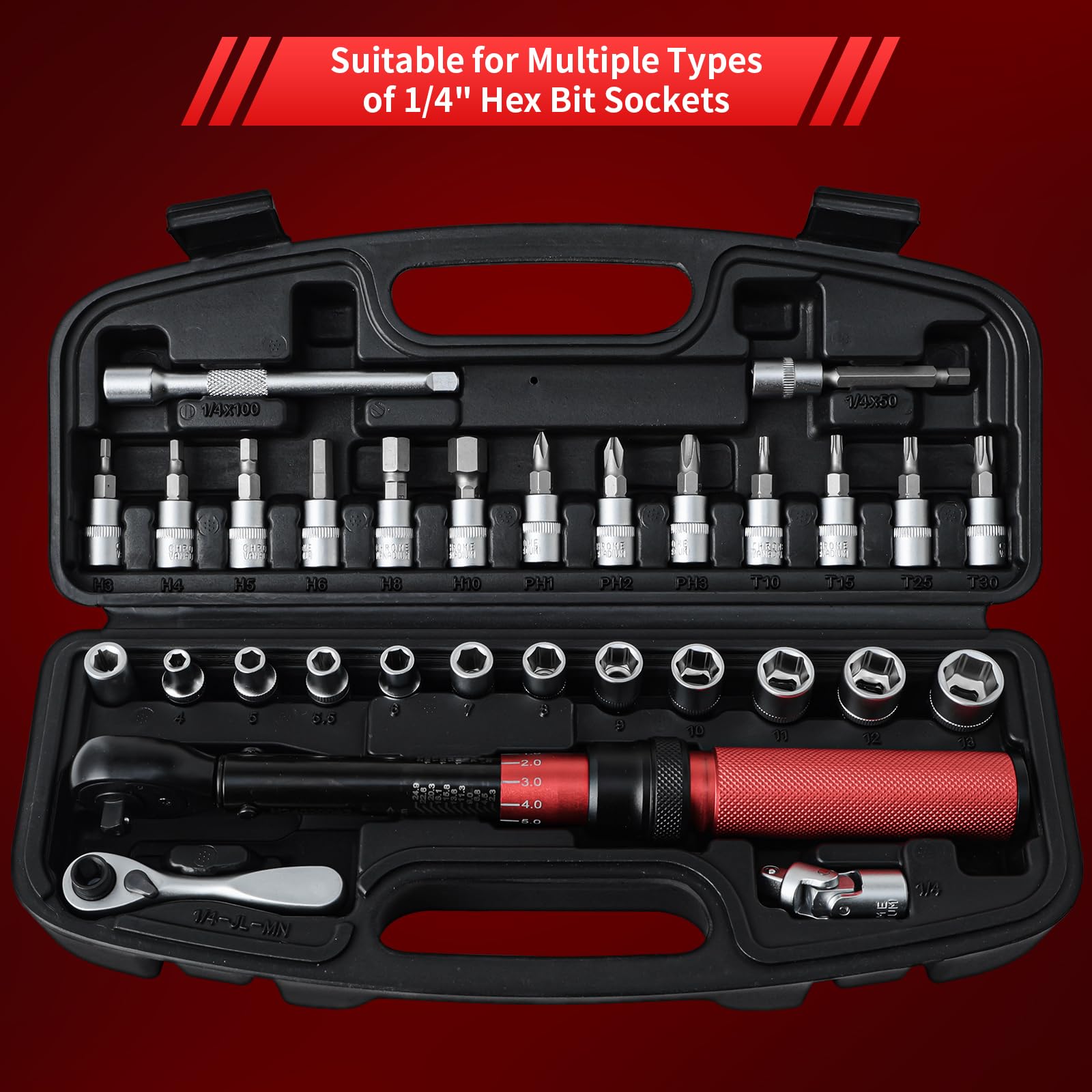 Hairich Torque Wrench Kit Contents laid out for quick bike repairs.