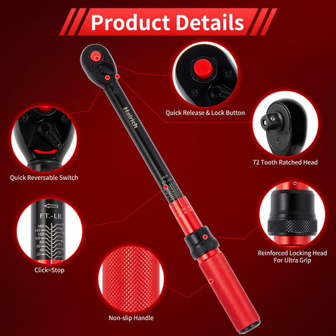 Hairich torque wrench showing Nm and ft-lb scales for easy unit conversion.