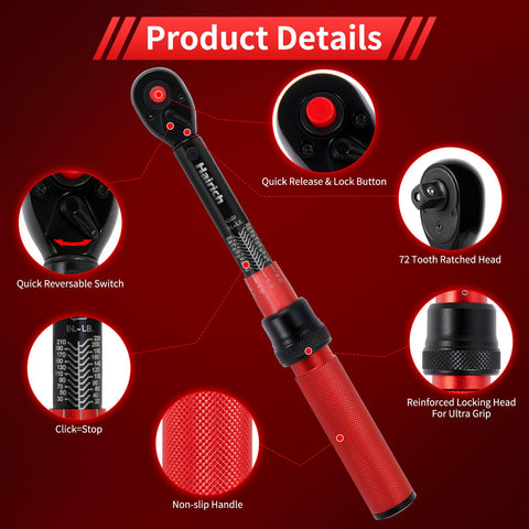 Hairich Torque Wrench Ratcheting head enables efficient torque control.