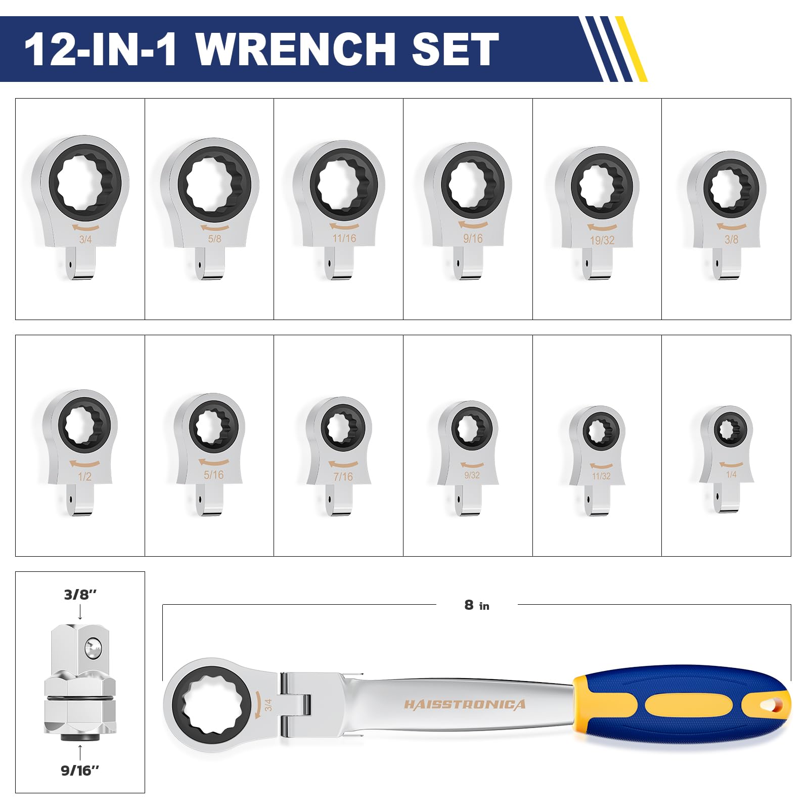 haisstronica 12 SAE heads laid out for broad fastener coverage