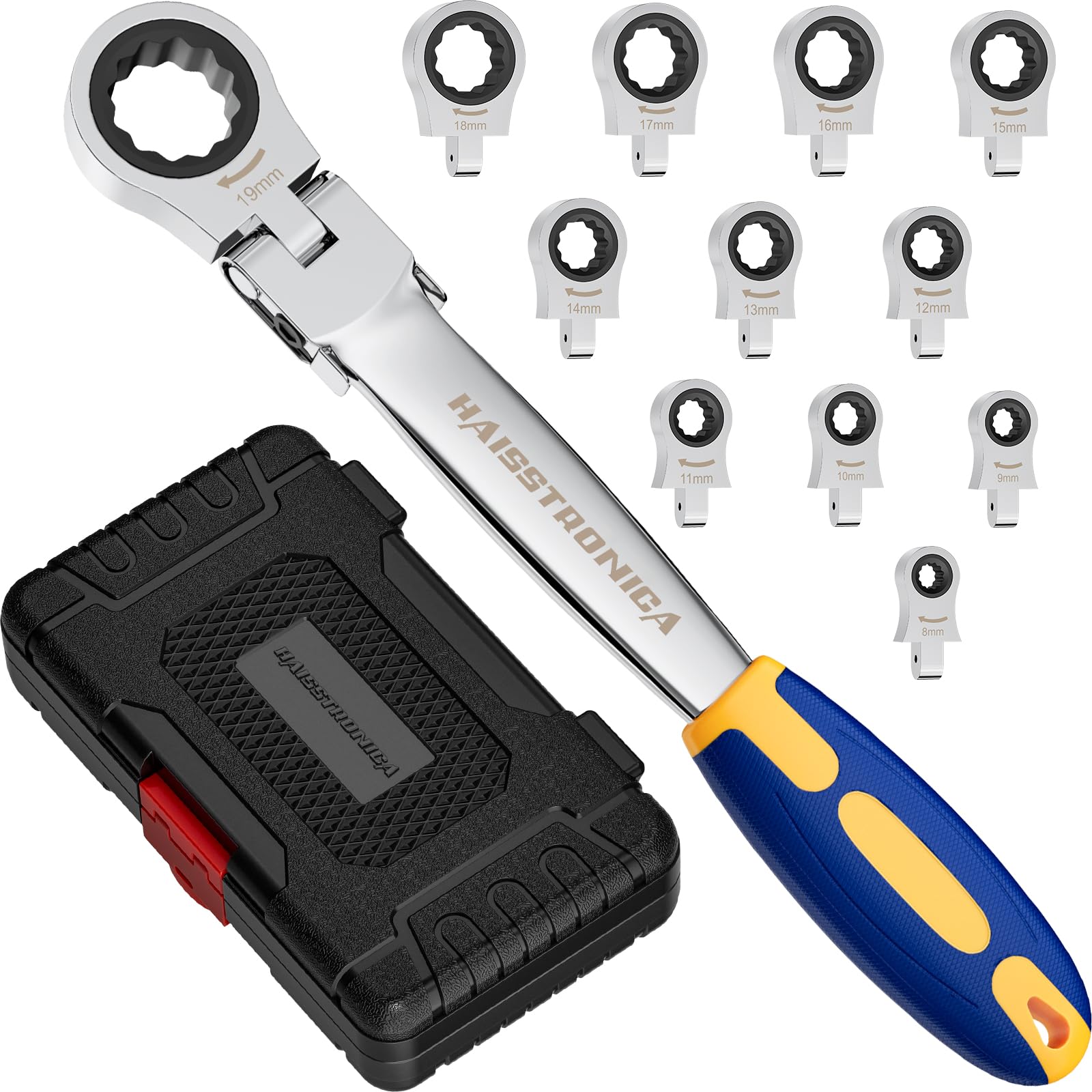 haisstronica 12-in-1 wrench heads for versatile automotive and home repairs.