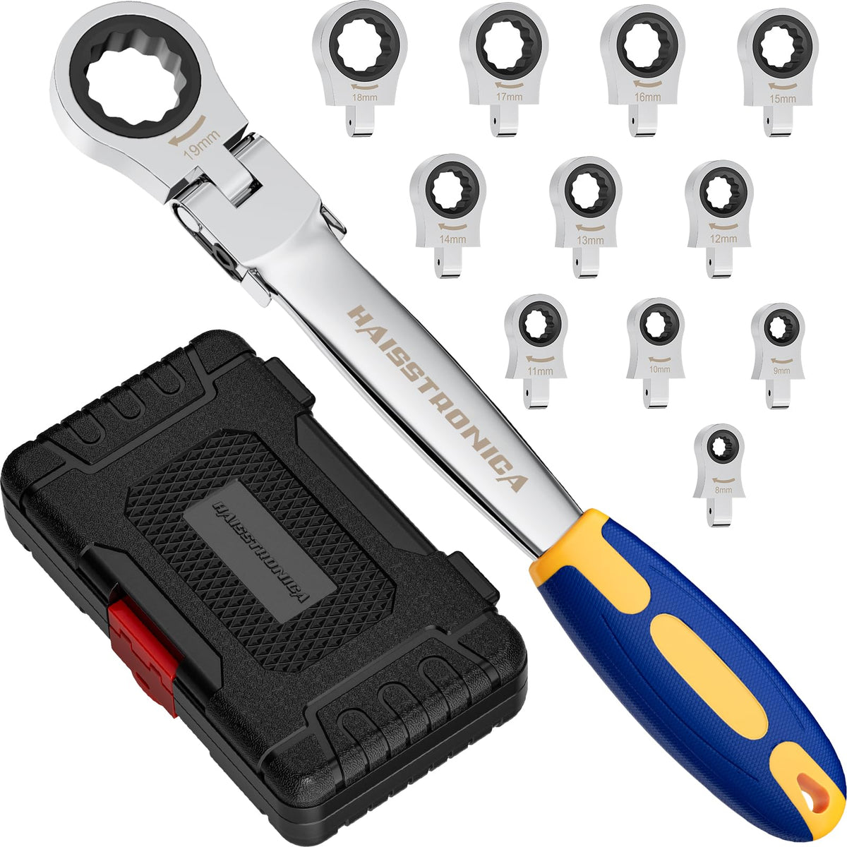 haisstronica 12-in-1 wrench heads for versatile automotive and home repairs.