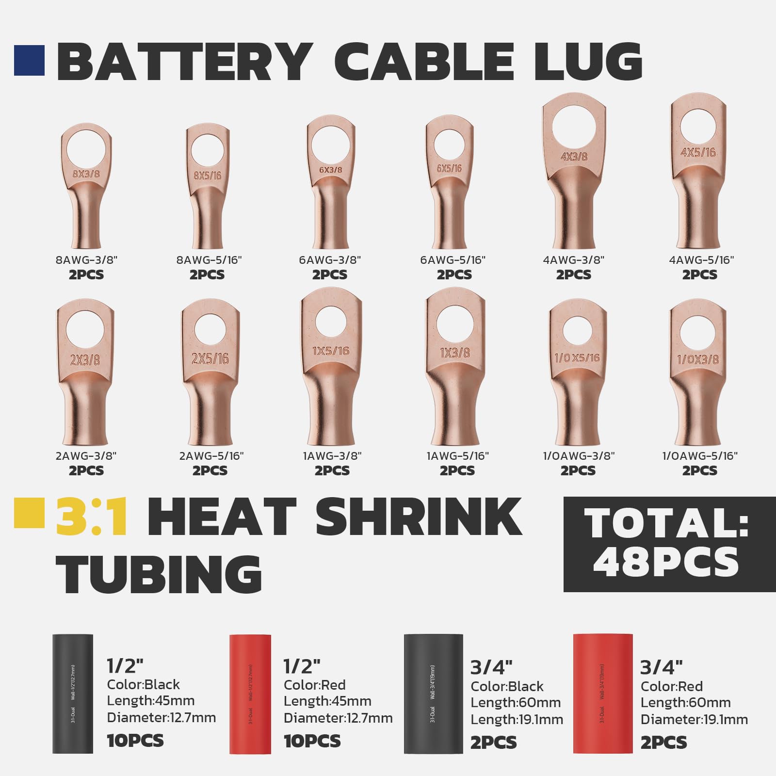 haisstronica 24pcs copper lugs provide corrosion resistance and reliable connections