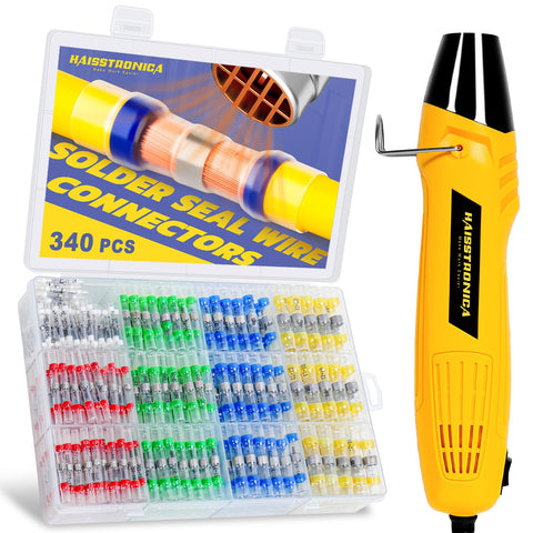 haisstronica 340pcs solder seal kit with heat gun for quick waterproof connections.