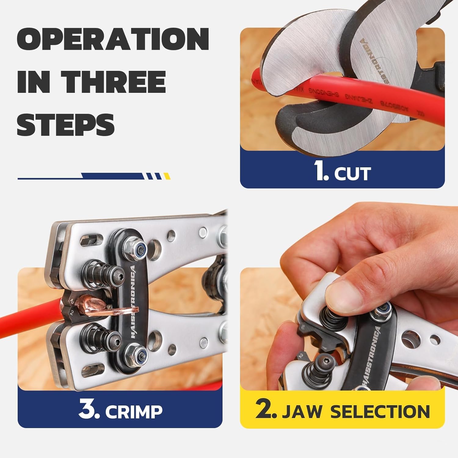 haisstronica cable cutter head ready for trimming before crimping