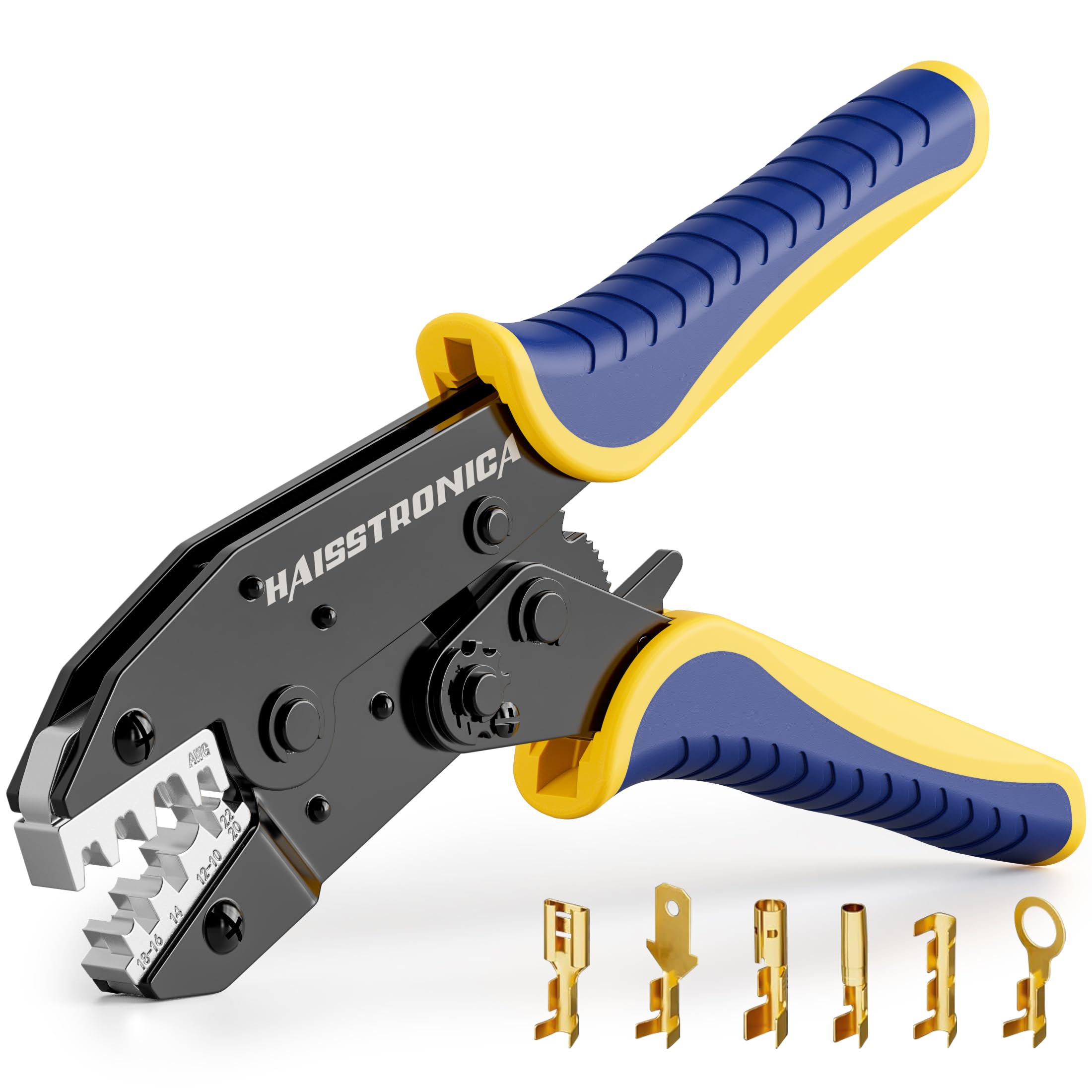 Haisstronica crimping tool front view highlighting ergonomic design for comfortable use