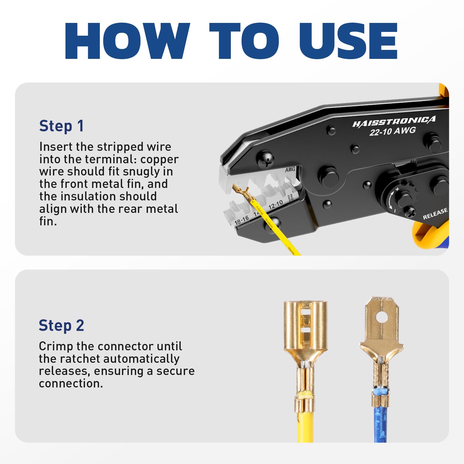 Haisstronica crimping tool in use on a wire harness for secure connections