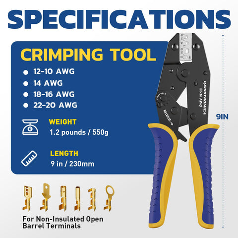 Haisstronica crimping tool jaw close-up showing precise grip on non-insulated terminals