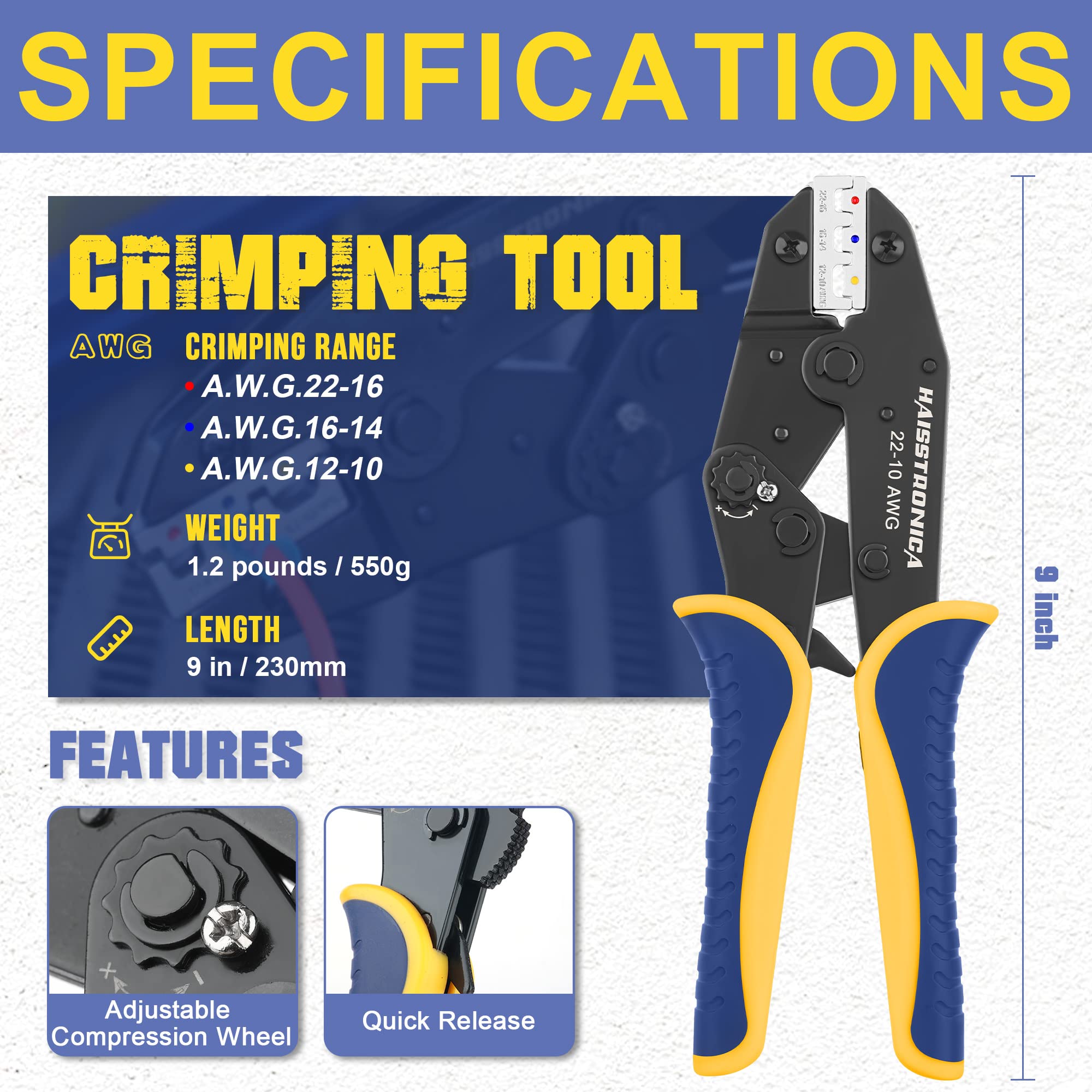 haisstronica crimping tool jaw color-coded for quick, reliable crimps
