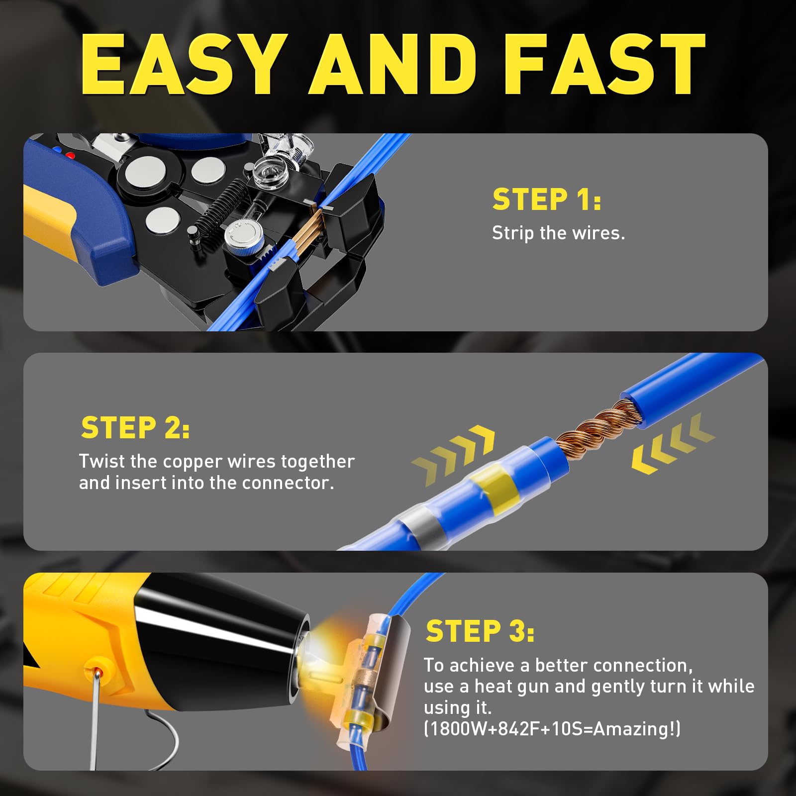 Haisstronica heat-shrink application with heat gun for quick joins.
