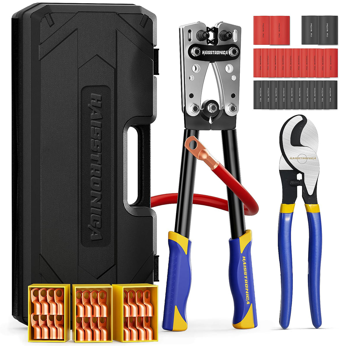 haisstronica heavy-duty battery cable crimping tool kit for secure automotive connections