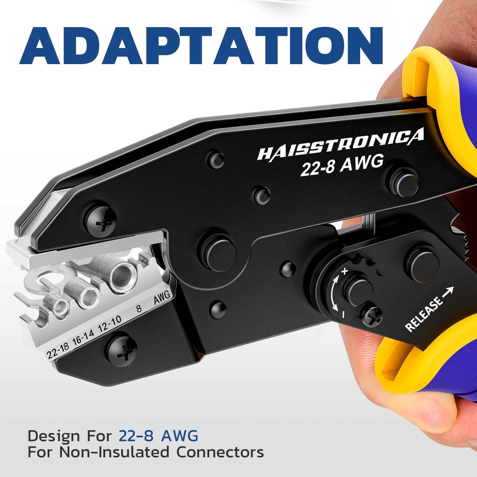 haisstronica HS-7327 ratchet mechanism showing auto-adjustment for secure crimps