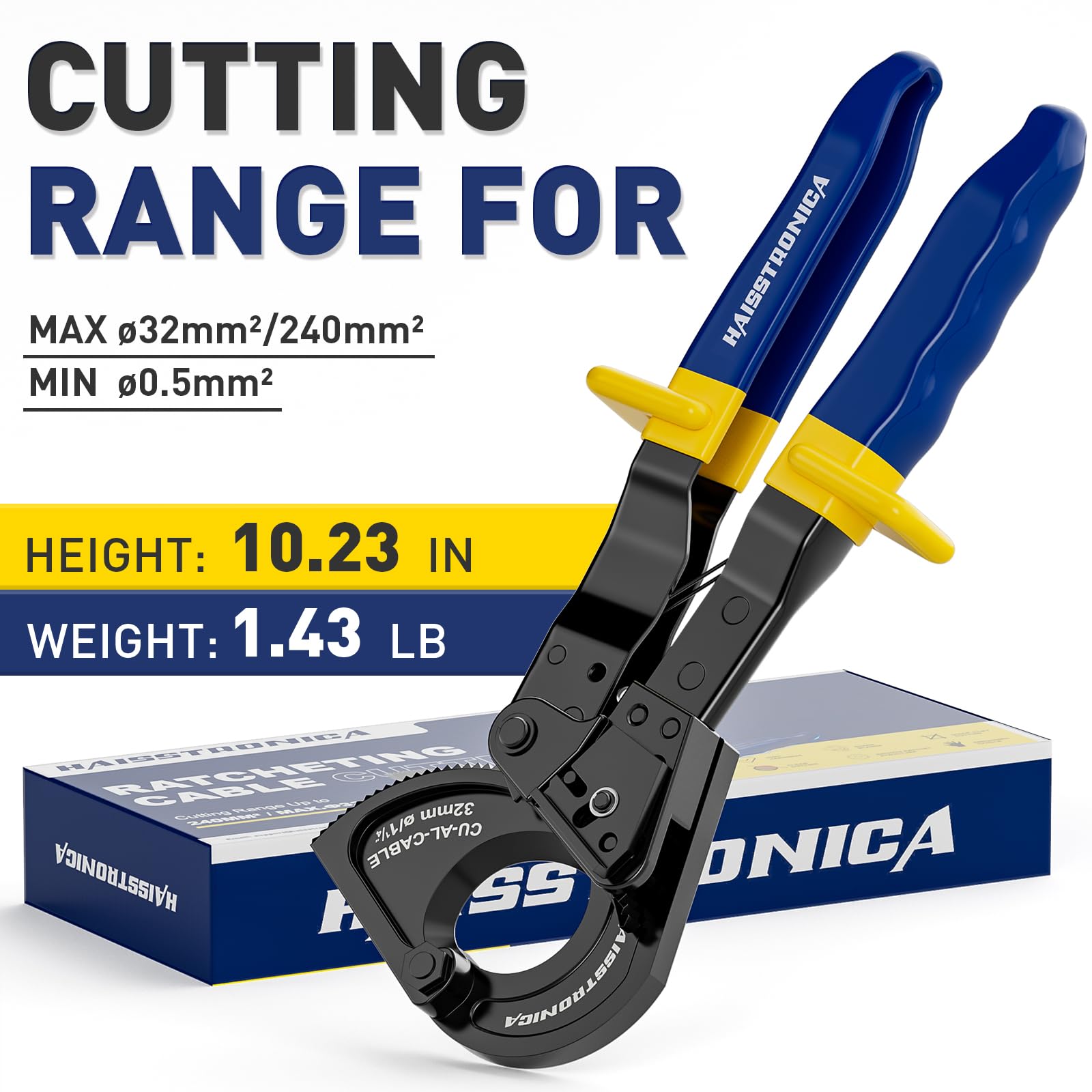 haisstronica Ratchet Cable Cutters sharp blade enables clean cuts on copper and aluminum cables.
