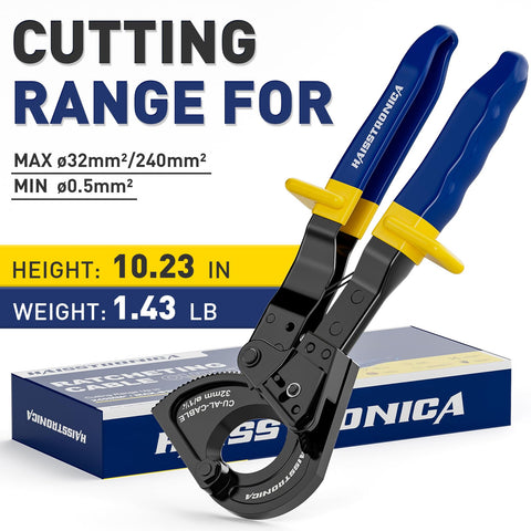 haisstronica Ratchet Cable Cutters sharp blade enables clean cuts on copper and aluminum cables.