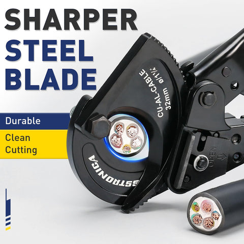haisstronica ratchet cable cutters cut copper or aluminum up to 240mm² capacity.