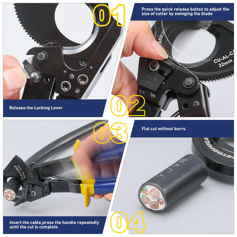 haisstronica ratchet cable cutters suit multi-core and communication cables.