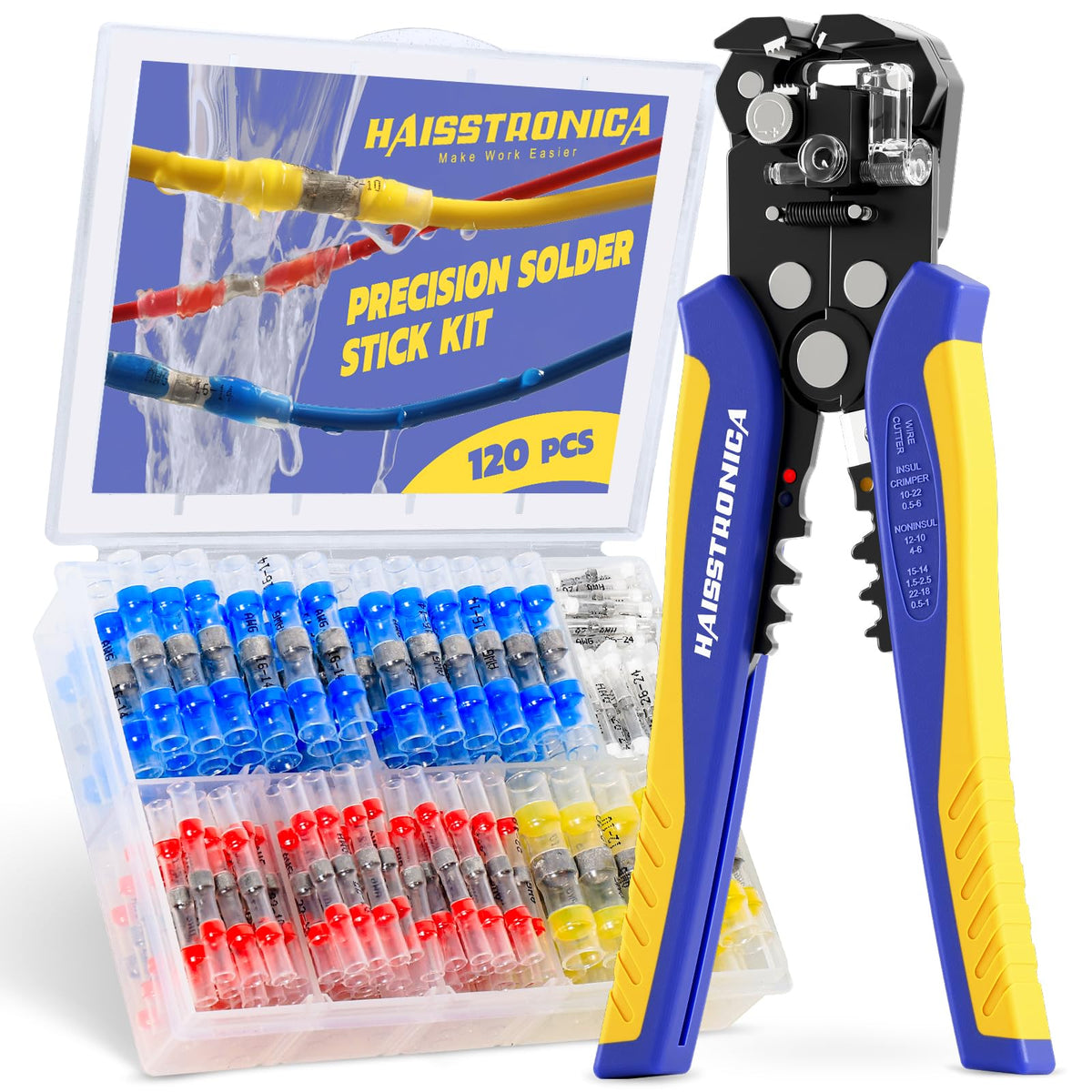 Haisstronica solder-seal connectors kit 120pcs for reliable automotive electrical repairs.