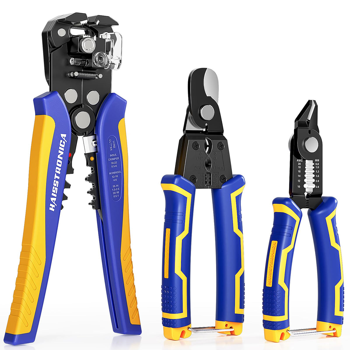 haisstronica wire stripper automatic adjusting 3 pack for fast, precise stripping across gauges