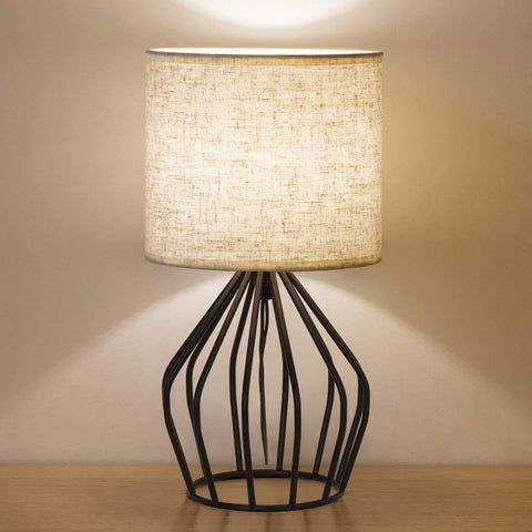HAITRAL Black Modern Table Lamp with cage base for chic bedside lighting