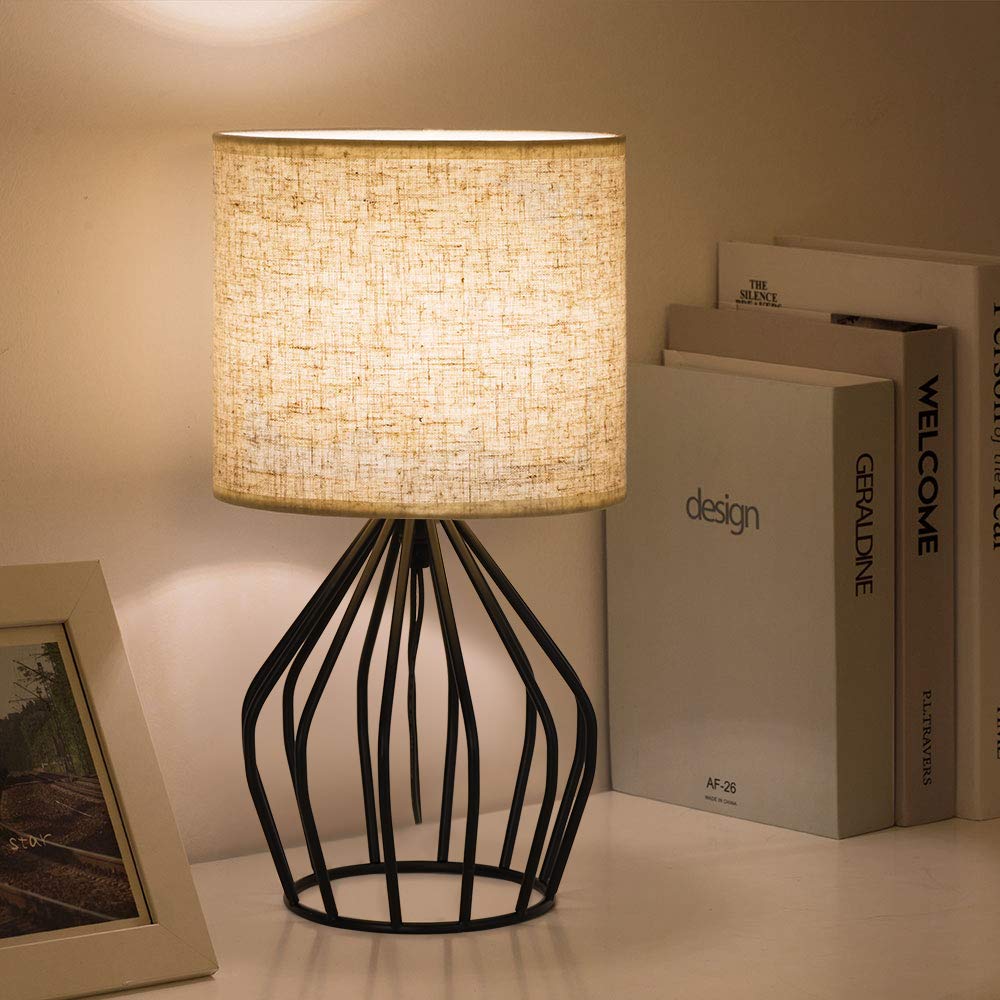 HAITRAL Linen shade on a modern table lamp for warm ambience