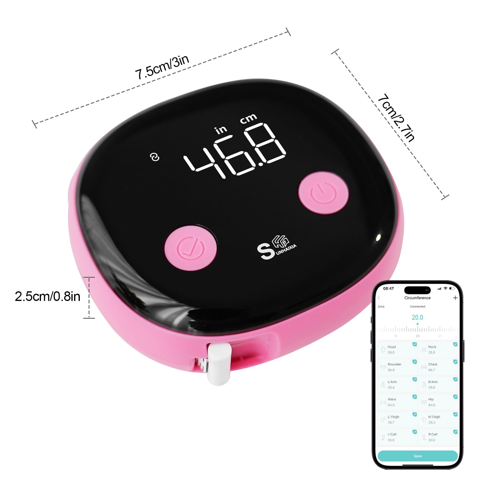 HAIZHIHUI Fitdays smart tape measure pairs via Bluetooth with the Fitdays app for seamless data tracking.