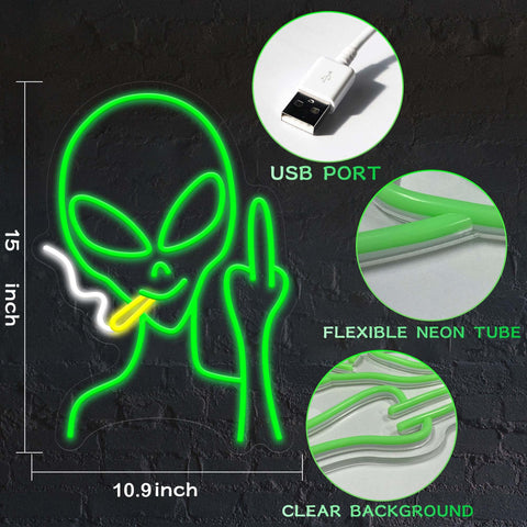 HAJAE green alien neon sign used as bedroom wall decor