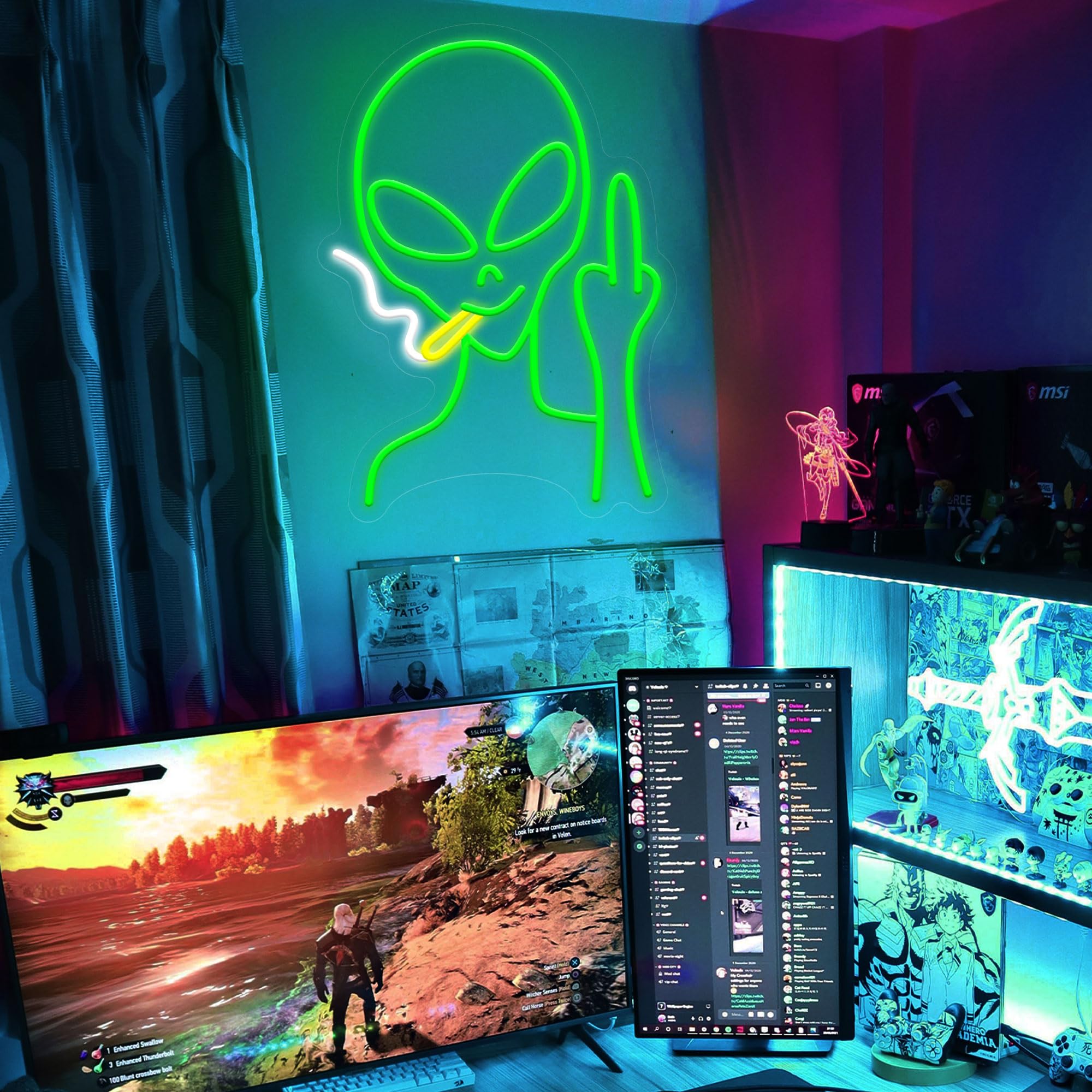 HAJAE green alien neon sign with dimmable brightness for ambiance