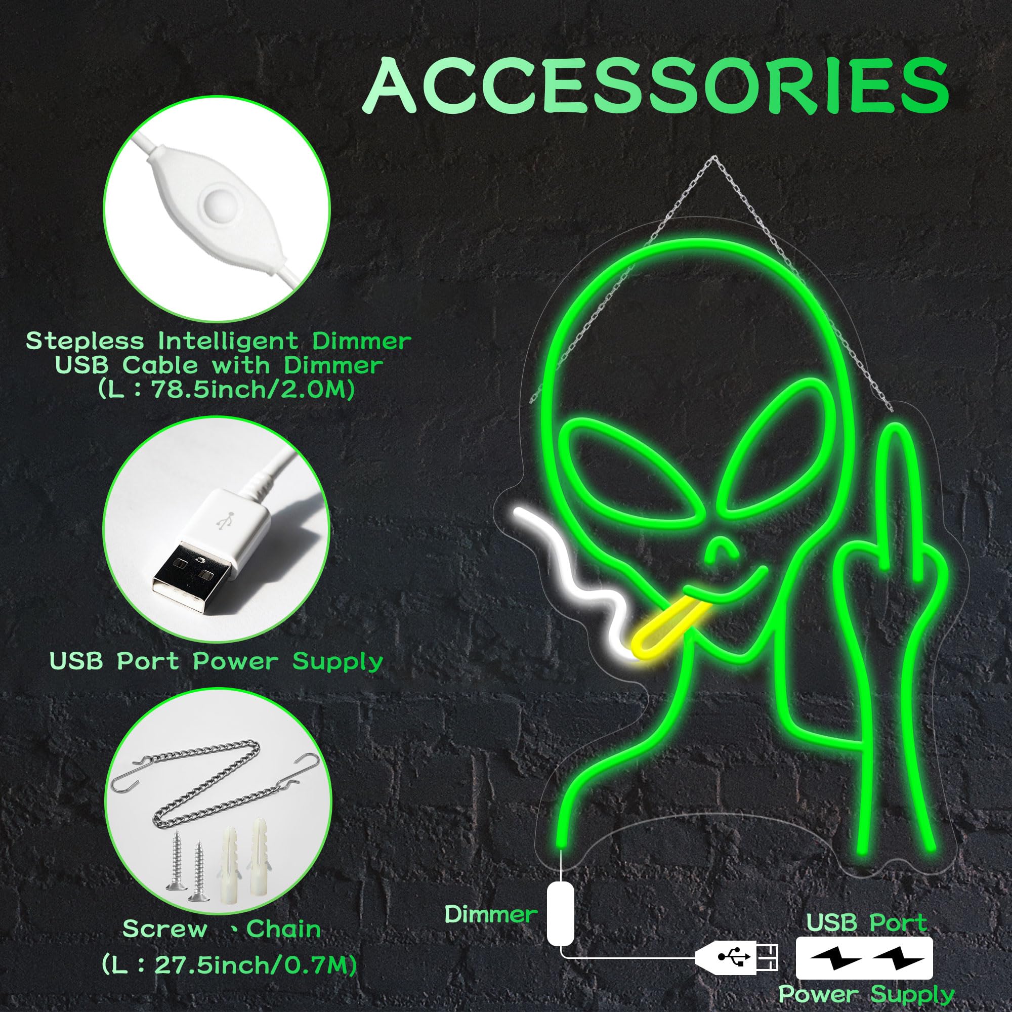 HAJAE green alien neon sign bright glow in a game room