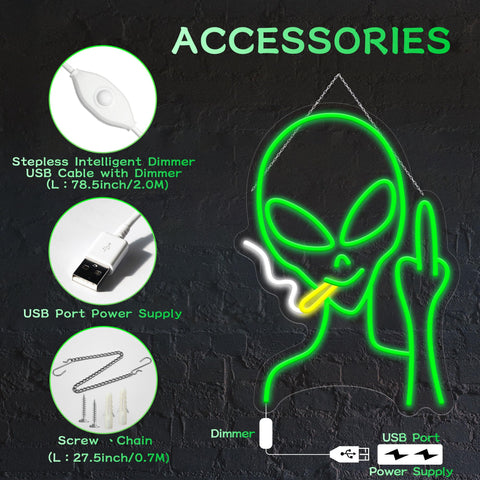 HAJAE green alien neon sign bright glow in a game room