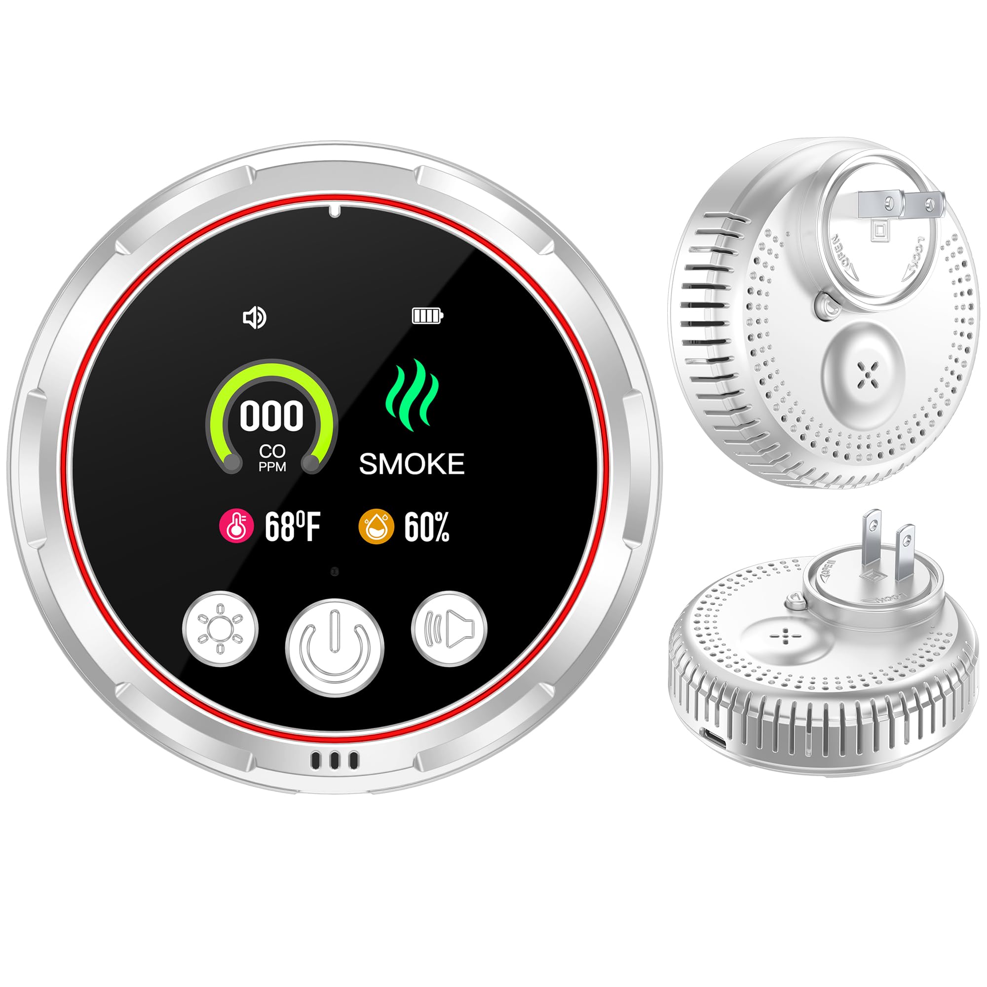 HAKINAKU 4-in-1 detector plugged in for easy home safety monitoring
