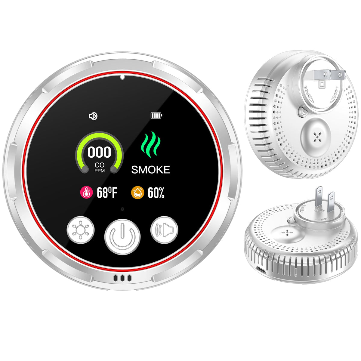 HAKINAKU 4-in-1 detector plugged in for easy home safety monitoring