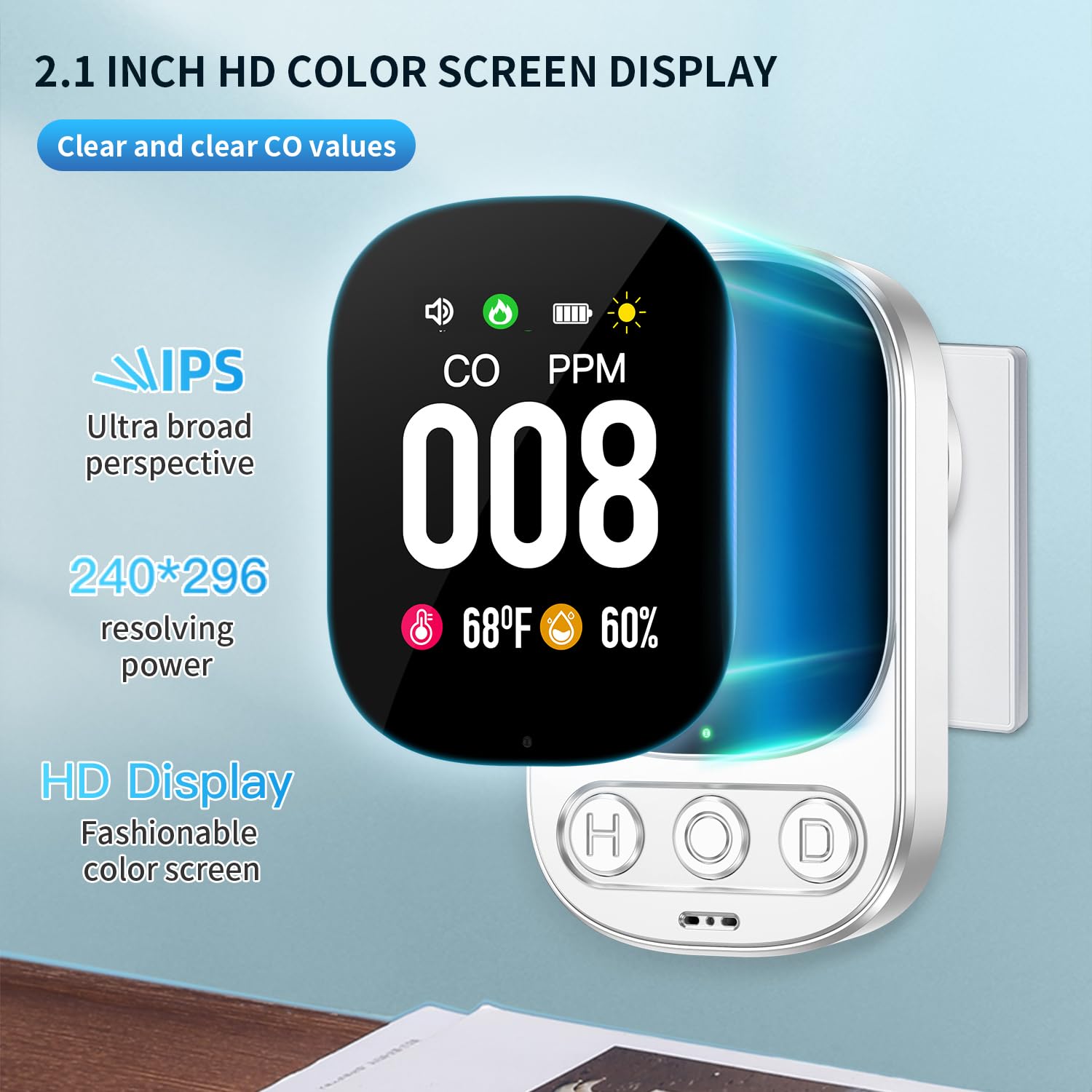 HAKINAKU 85dB alarm active in a living room setting.