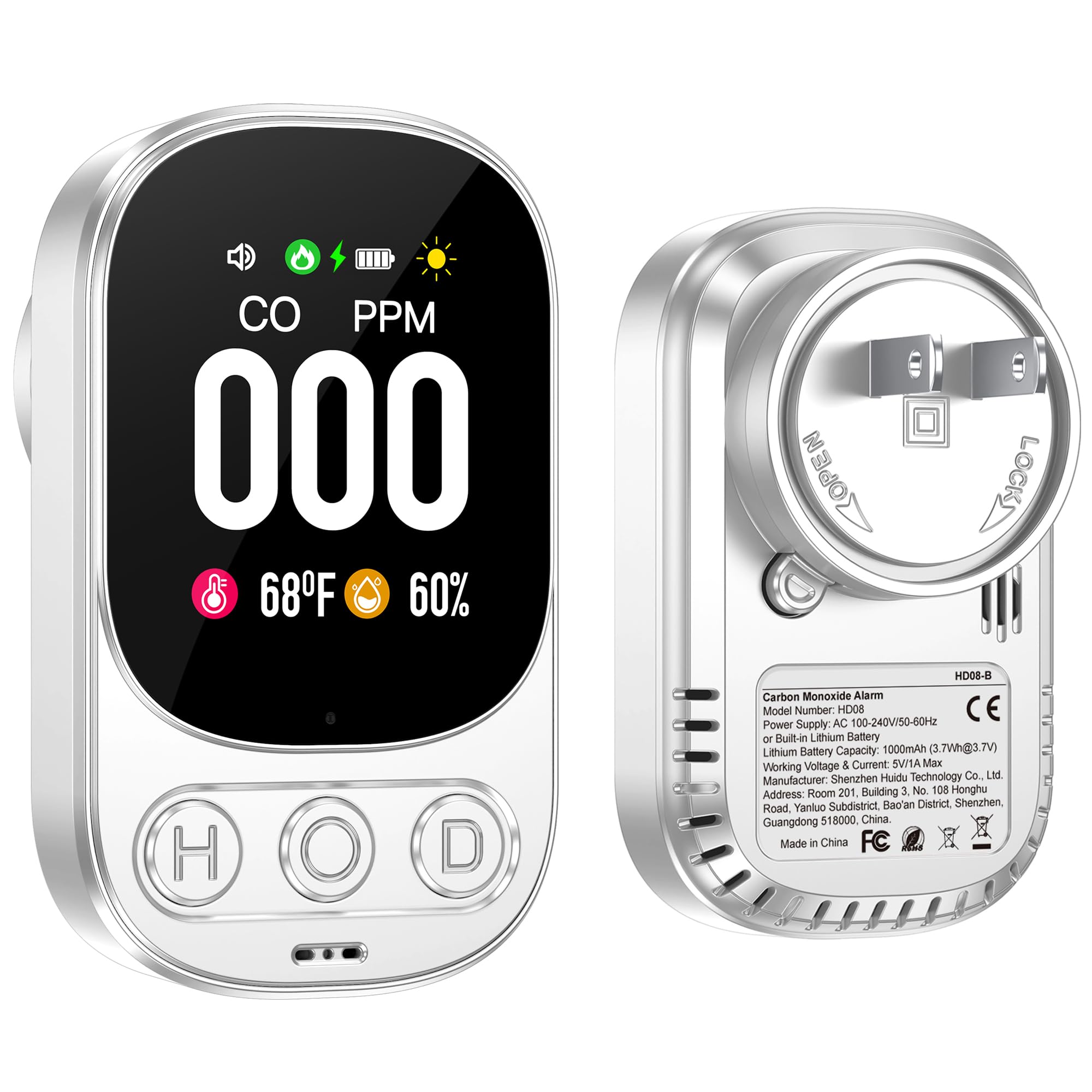 HAKINAKU CO detector front view with HD display for quick safety readings.