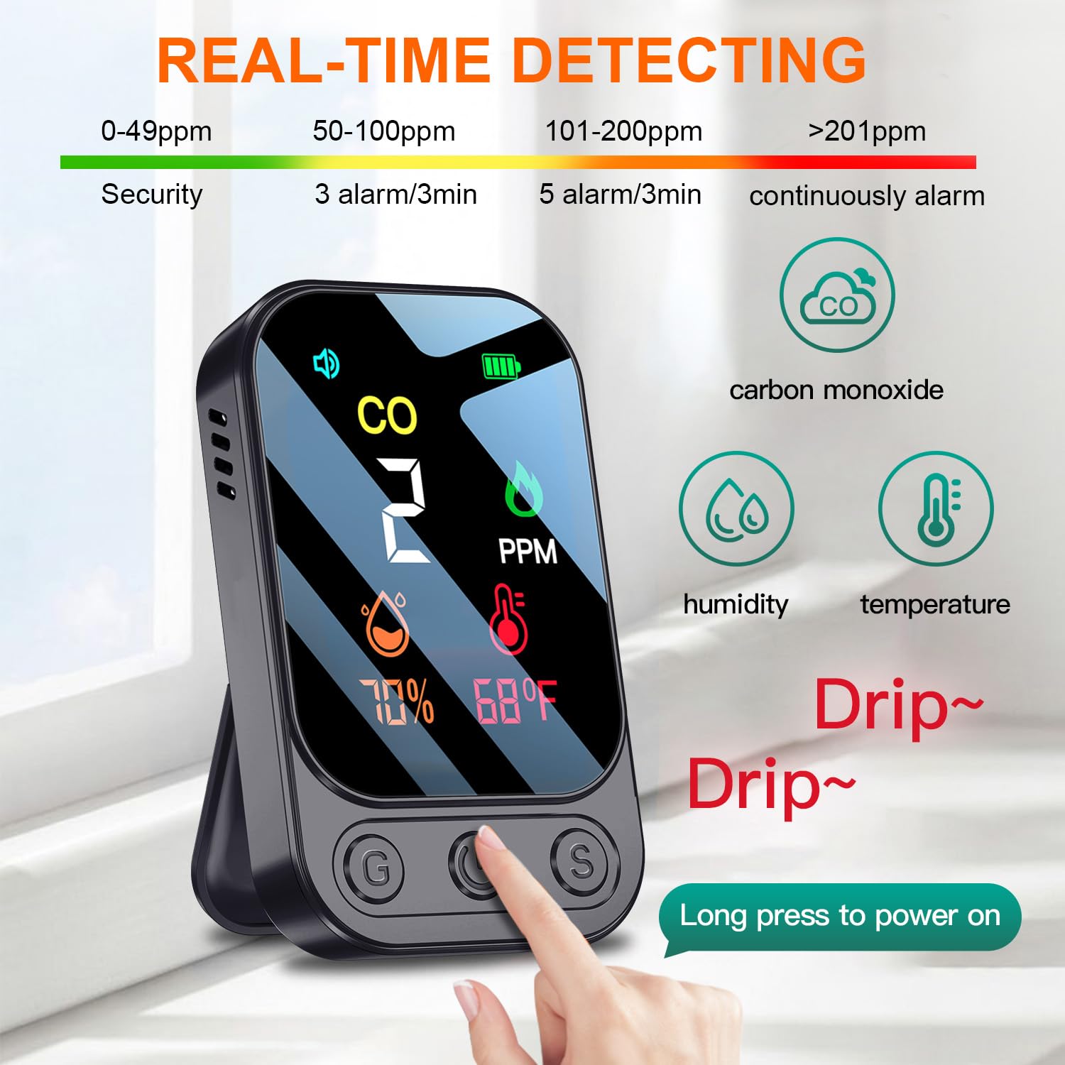 HAKINAKU compact detector with kickstand and lanyard for versatile placement