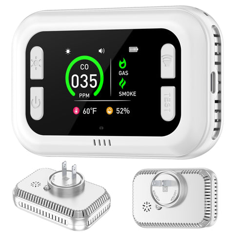 HAKINAKU plug-in 6in1 detector front view with real-time safety indicators