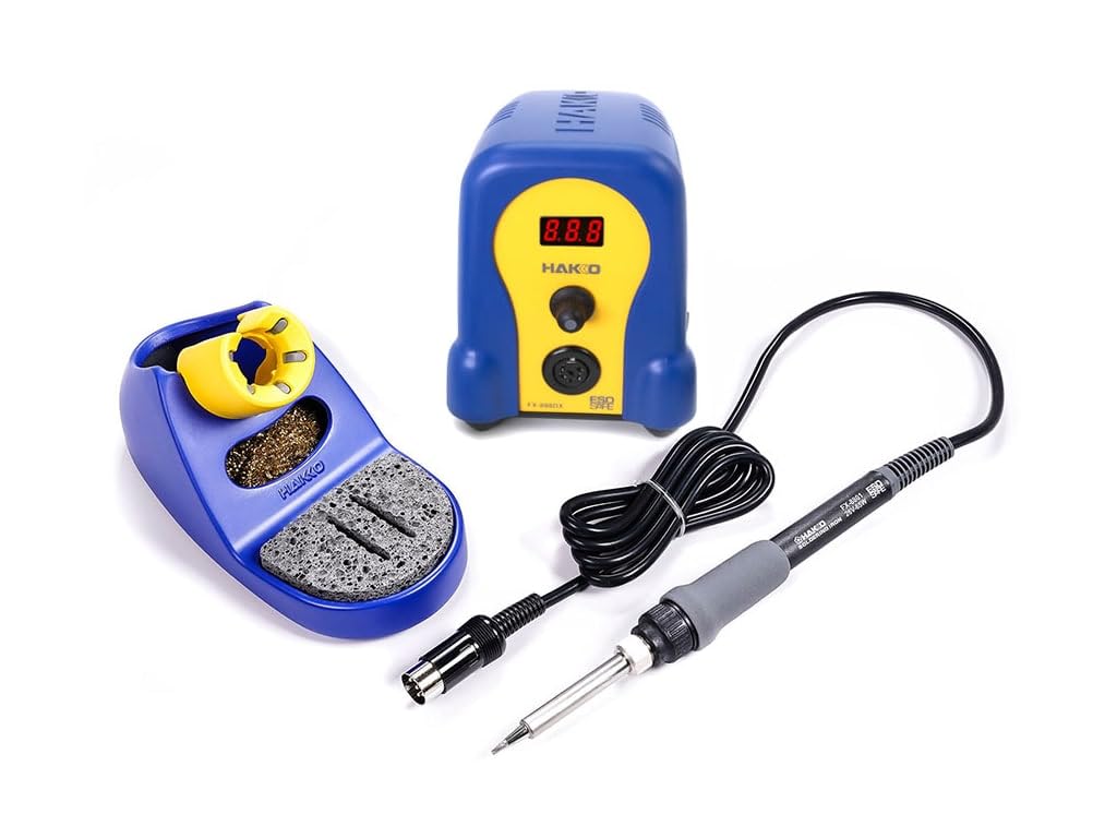 Hakko FX888DX-010BY digital soldering station with blue-yellow housing for precise temperature control
