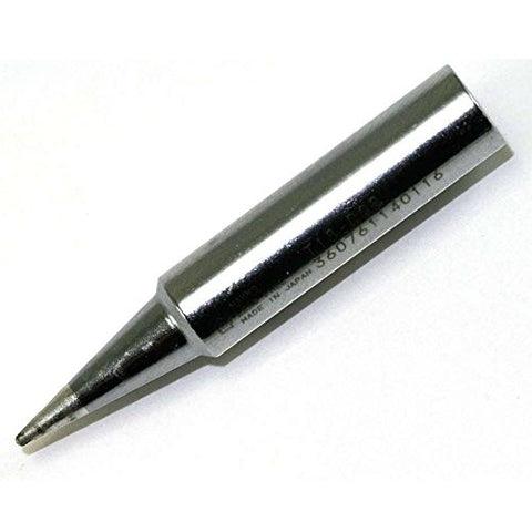 Hakko T18-D12 tip close-up for clean solder on mid-size pads.