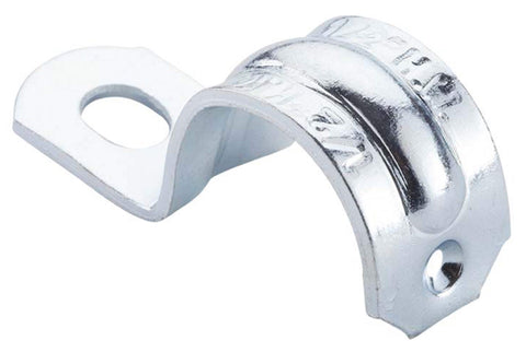 Halex strap secured to masonry showing reliable conduit anchoring