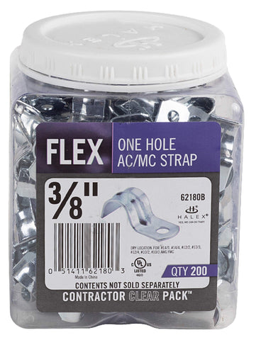 Halex strap securing conduit to wood surface