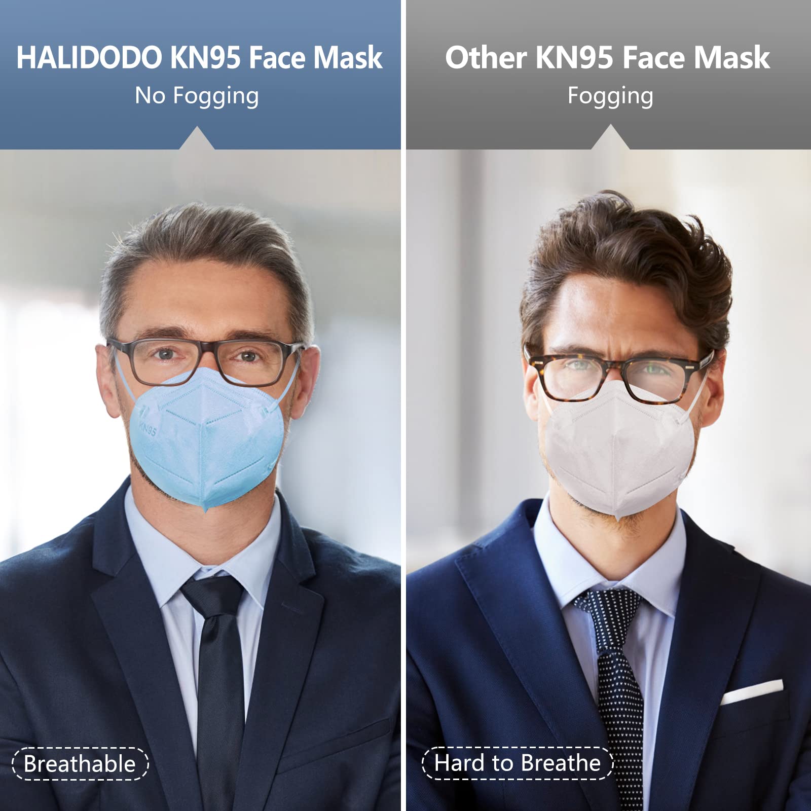 HALIDODO KN95 5-Ply mask with soft ear loops for comfort.
