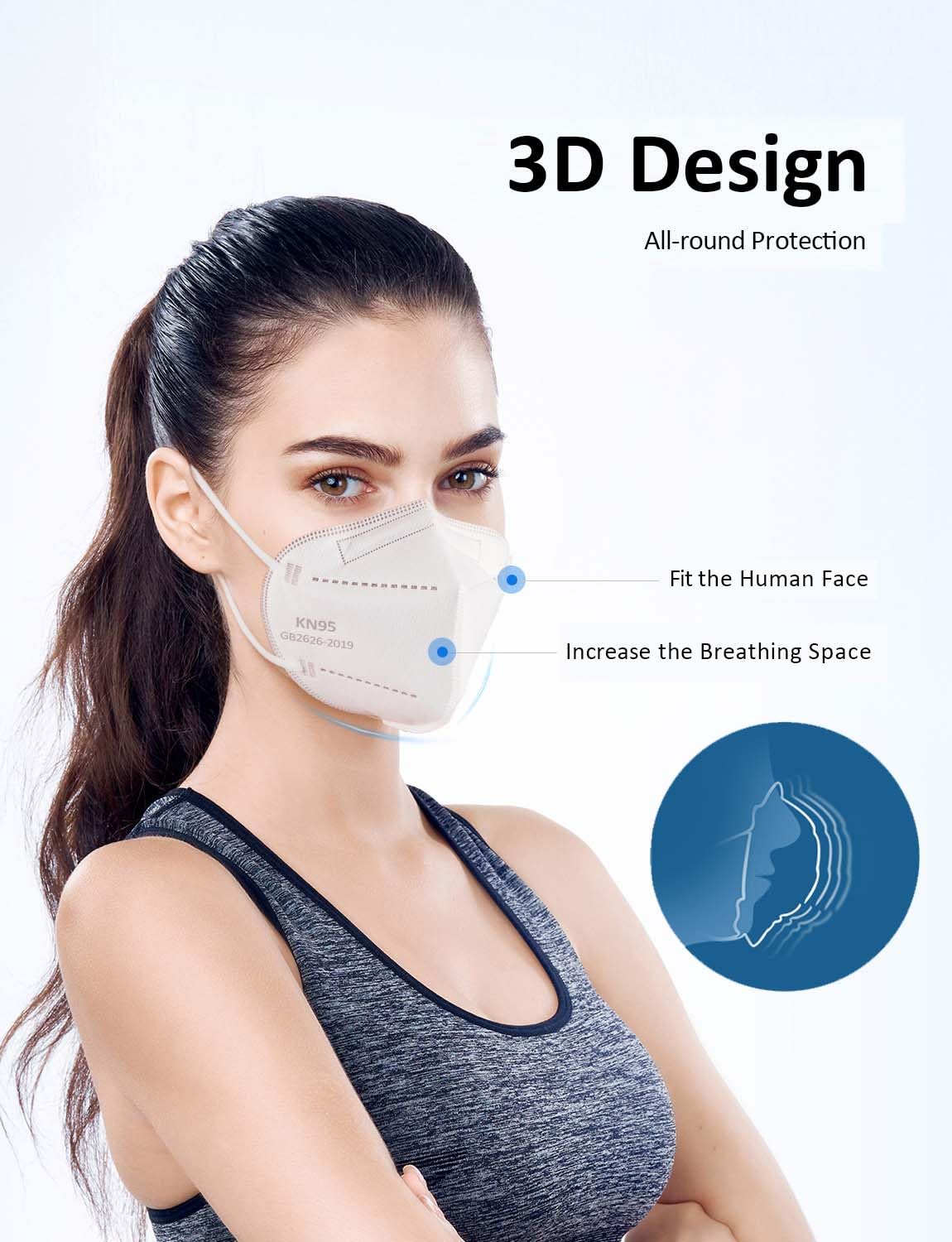 HALIDODO KN95 5-Ply mask highlighting 95% filtration capability.