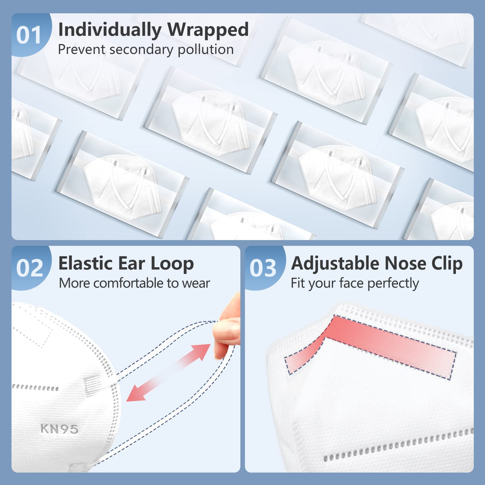 HALIDODO KN95 mask ear loops demonstrate secure, comfortable fit