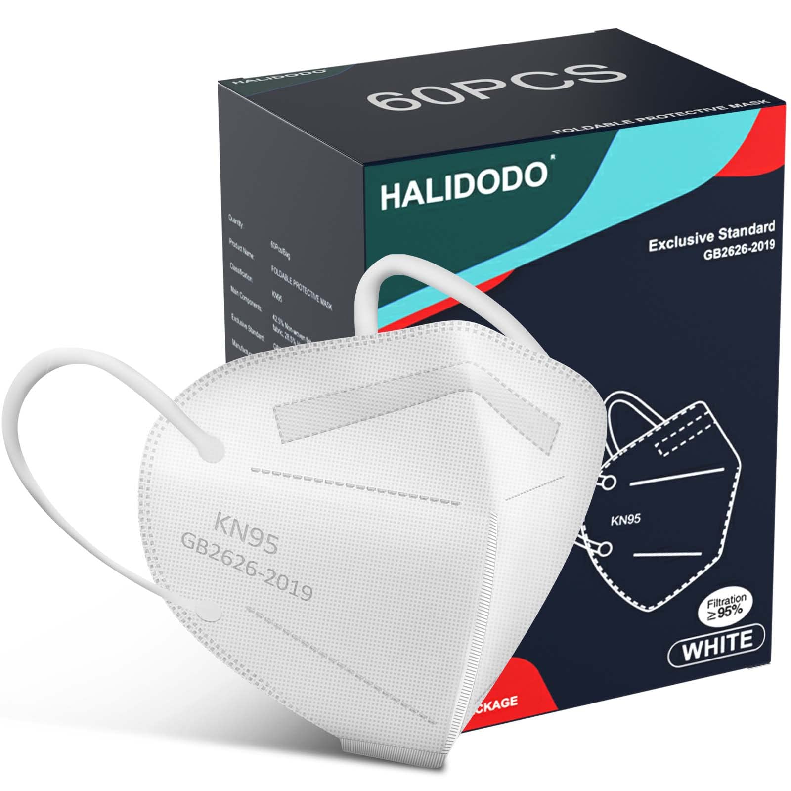 HALIDODO KN95 mask white front view with 5-ply protection for daily wear