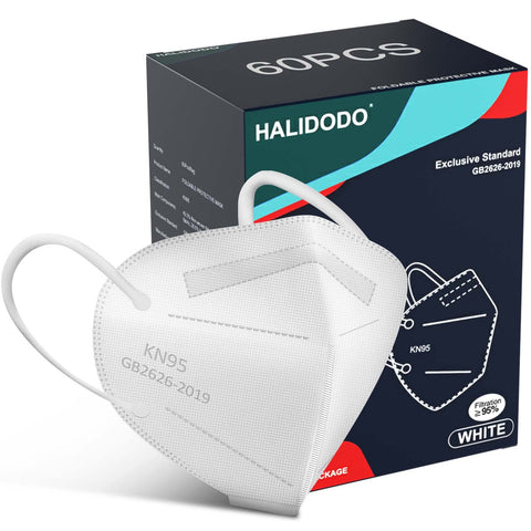 HALIDODO KN95 mask white front view with 5-ply protection for daily wear