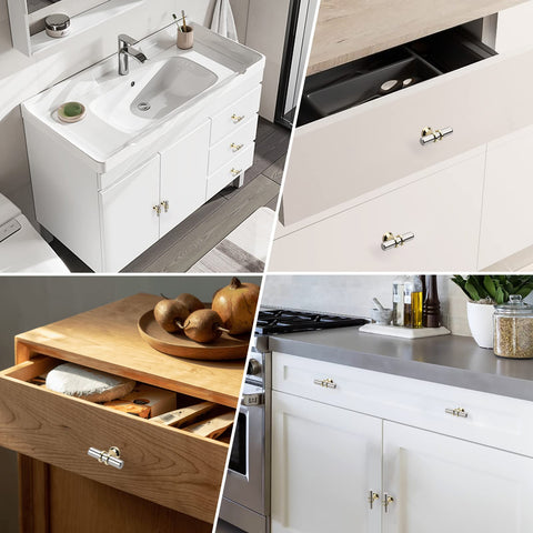 Packed set of 10 knobs and screws makes quick updates across cabinets.