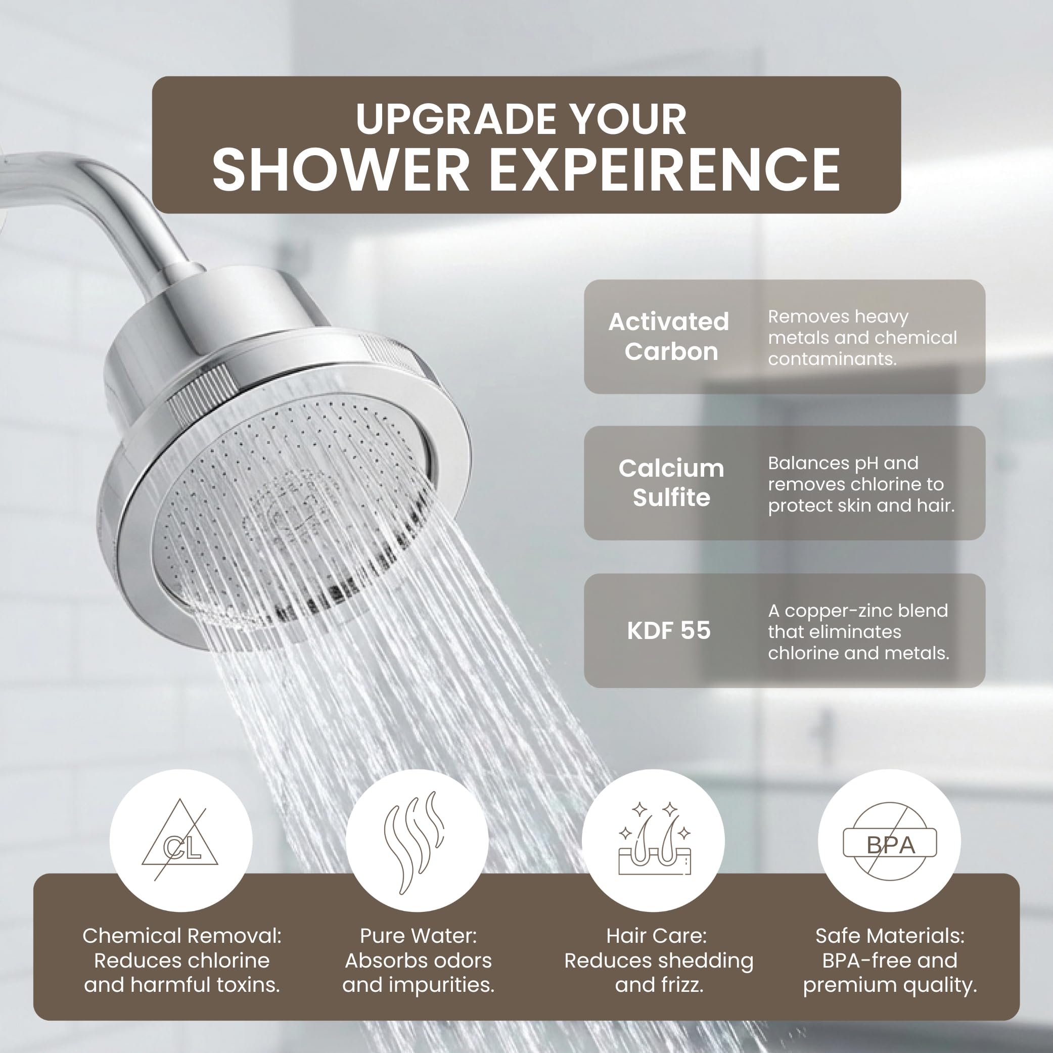 Halo Filters chrome showerhead installation step demonstrates easy, tool-free setup.